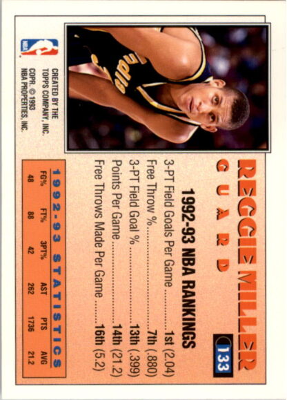 1993-94 Topps #133 Reggie Miller AS - Image 2
