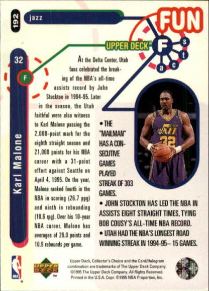 1995-96 Collector's Choice #192 Karl Malone FF - Image 2