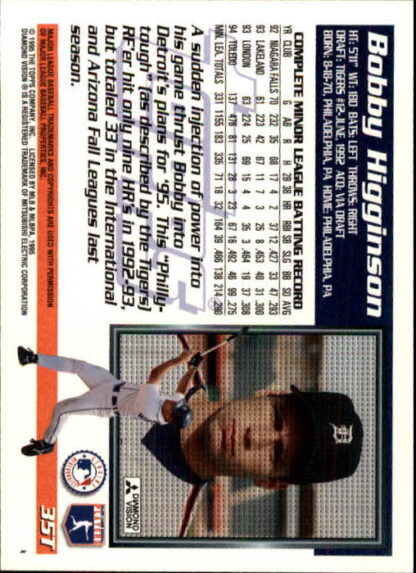 1995 Topps Traded #35T Bob Higginson RC - Image 2