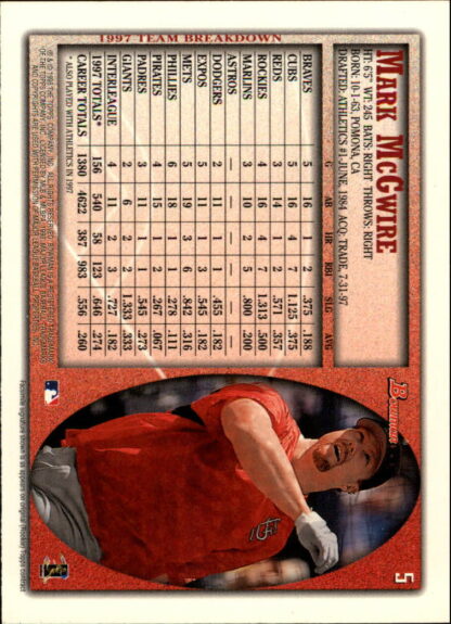 1998 Bowman #5 Mark McGwire - Image 2