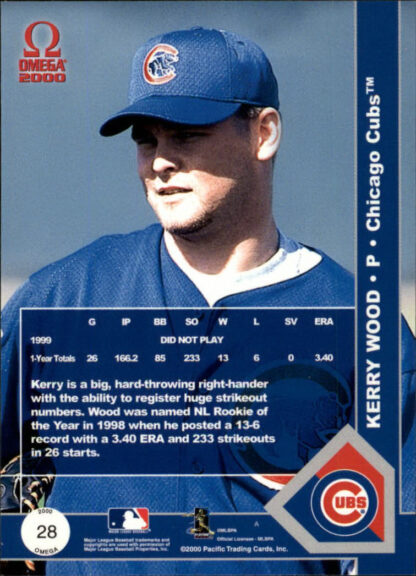2000 Pacific Omega #28 Kerry Wood - Image 2