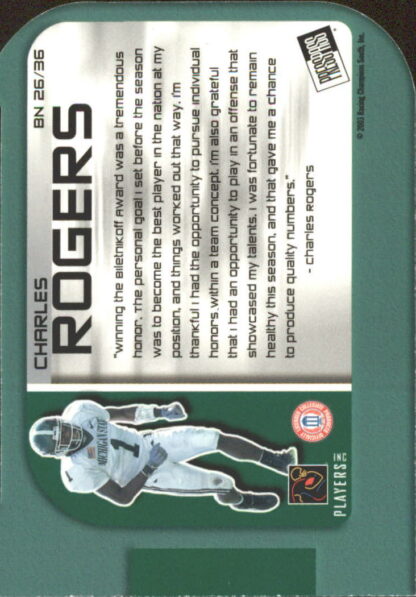 2003 Press Pass Big Numbers #BN26 Charles Rogers - Image 2