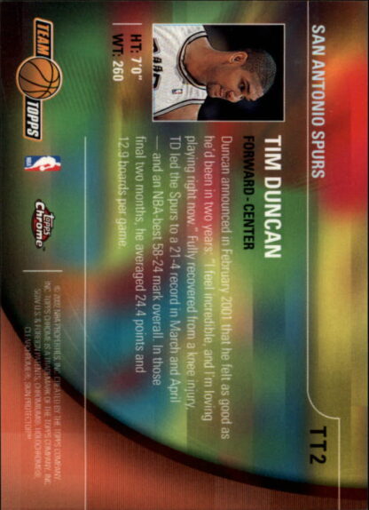 2001-02 Topps Chrome Team Topps #TT2 Tim Duncan - Image 2