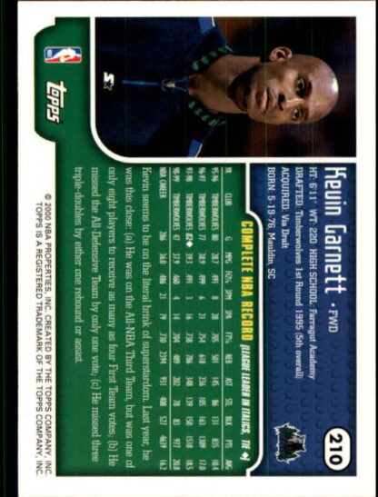 1999-00 Topps #210 Kevin Garnett - Image 2