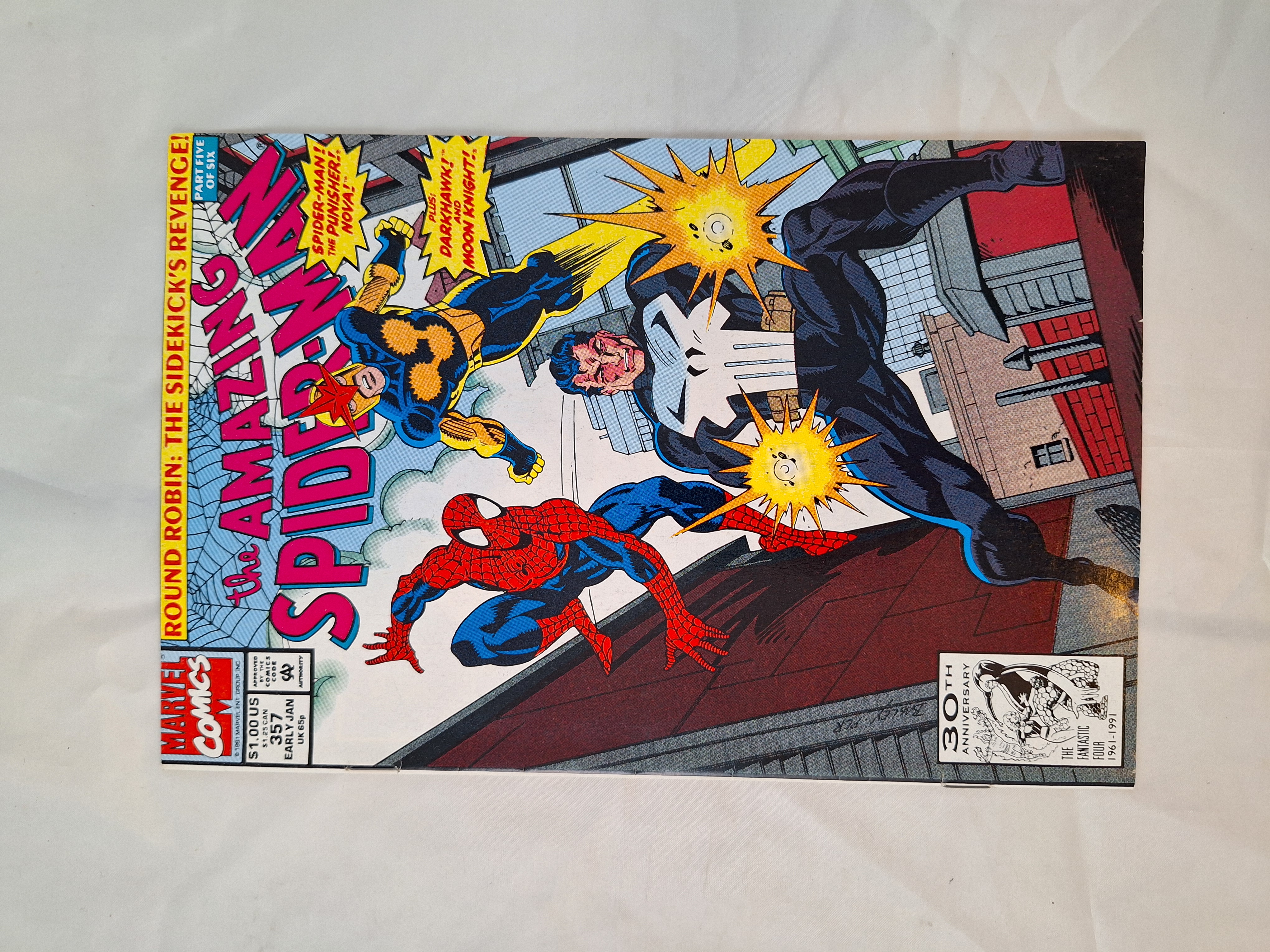 The Amazing Spider-Man #357 (Marvel Comics, 1992) Mark Bagley - Darkhawk,Frenchie,Marlene Alraune,Mary Jane Watson,Midnight,Moon Knight,Ms. Midnight,Night Thrasher I,Nova I,Number Four,Number Six,Number Three,Punisher,Secret Empire,Silhouette,Spider-Man I,Thunderball